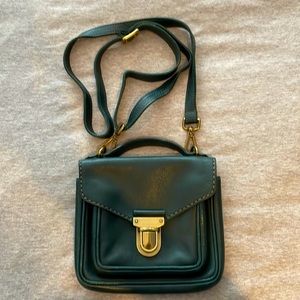 Forest Green Roots leather crossbody purse with strap